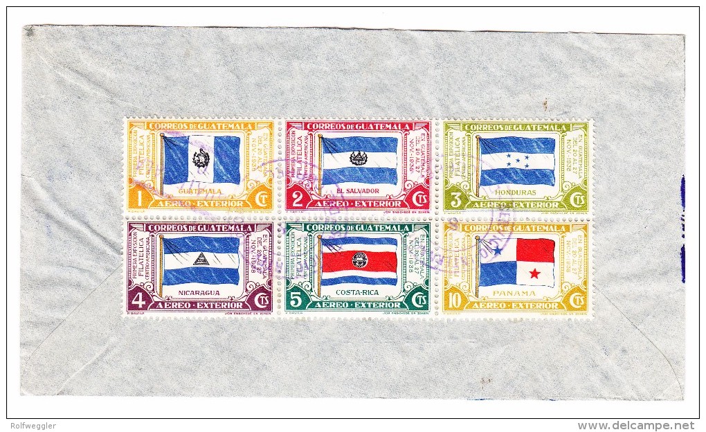 Guatemala Flugpost Brief Nach Winterthur Mit Vermerk "Transatlantic Air Service" Rückseite Flaggen Marken - Guatemala