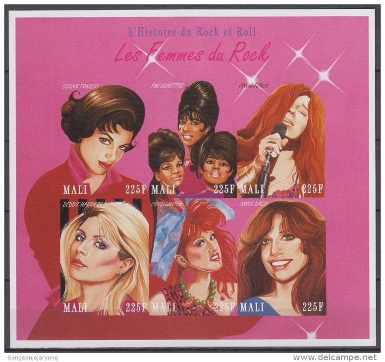 Sheet III, Mali Sc729 Music, Rock &amp; Roll Singer, Connie Francis, Cyndi Lauper, Chanteur, Imperf, Non Dentele - Sänger