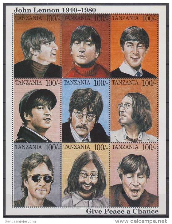 Sheet III, Tanzania Sc1335 Music, Singer John Lennon, Beatles, Chanteur, Musique - Sänger