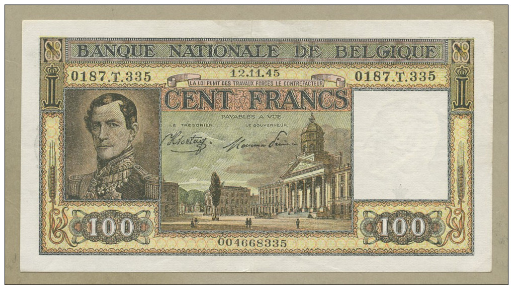 BELGIUM - 100 Francs  1945  P126  VF-EF  ( Banknotes ) - 100 Francs