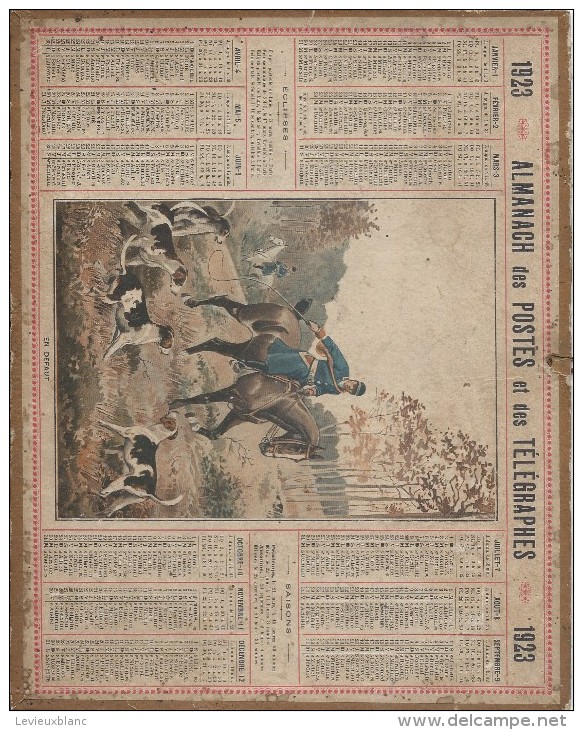 Calendrier/Postes Télégraphes /Almanach/Chasse à Courre/En Défaut//1923   CAL226 - Formato Grande : 1921-40