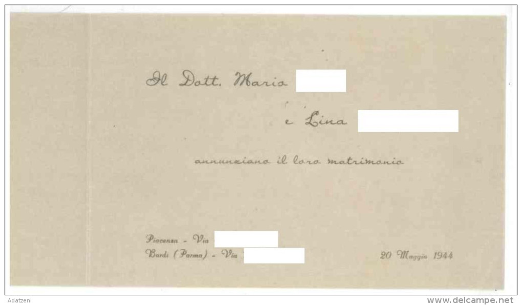 FRA110 PARTECIPAZIONE DI MATRIMONIO DEL 20 MAGGIO 1944 BUONE CONDIZIONI  FORMATO A LIBRETTO CHIUSO CM 17x11,5 - Boda