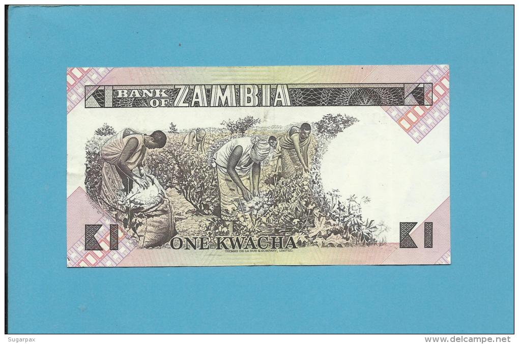 ZAMBIA - 1 KWACHA - ND ( 1980 - 88 ) - Pick 23.a - Sign. 5 - President K. KAUNDA - 2 Scans - Zambia