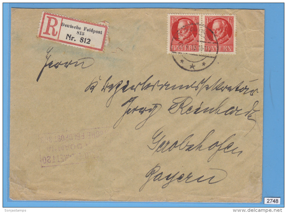 FELDPOST WW1; Feldpostbrief, GERMAN MAIL,22. 4. 1918, WITH STAMPS, FELDPOST Nr. 813, REGISTERED, TOP - Militaria