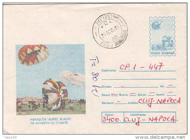 25882- PARACHUTTING, SOVERTH PARACHUTTE, REGISTERED COVER STATIONERY, 1995, ROMANIA - Parachutting