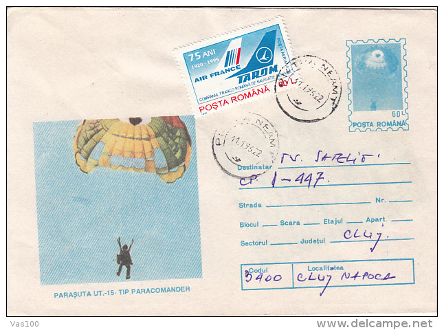 25883- PARACHUTTING, PARACOMANDER PARACHUTTE, COVER STATIONERY, 1996, ROMANIA - Fallschirmspringen