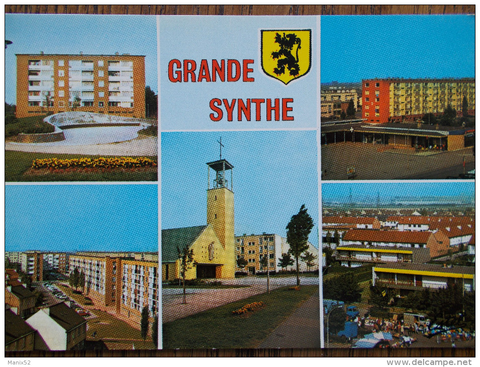 59 - GRANDE SYNTHE - Divers Aspects De La Ville. (Immeubles, Eglise... Multivues Avec Blason) - Grande Synthe