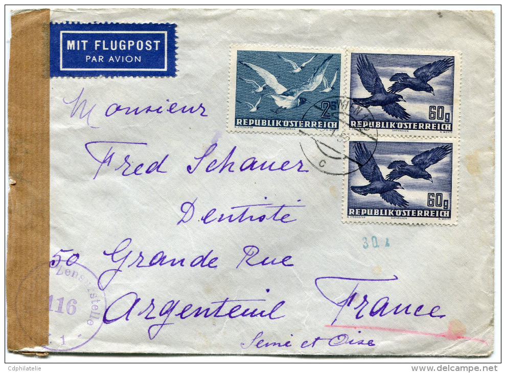 AUTRICHE LETTRE CENSUREE PAR AVION DEPART WIEN 29-1-52 POUR LA FRANCE - Otros & Sin Clasificación