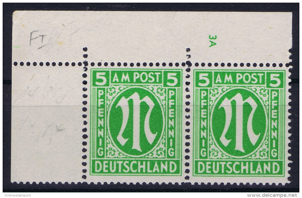 Bizone  Bogenecke Mit Plattenummer Mi Nr 12 Fy  MNH/**/postfrisch - Ungebraucht