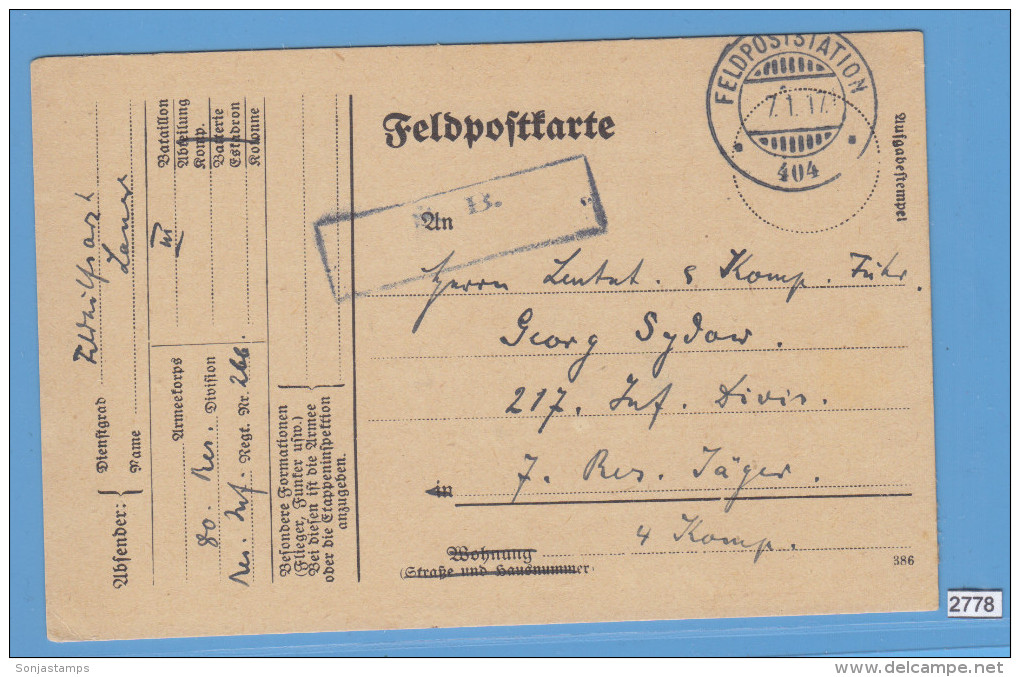 FELDPOST WW1; Feldpostkarte,  GERMAN MAIL, 7. 1. 1917 FELDPOST STATION 404, REGIMENT 266 - Militaria