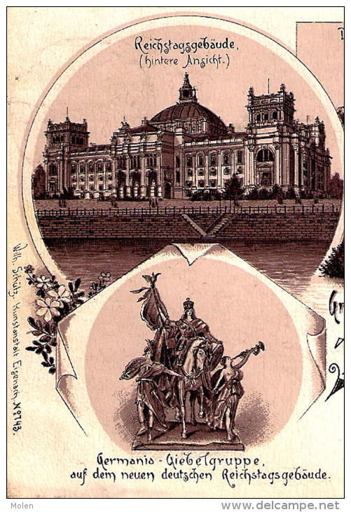 Gelaufen 1899 GRUSS Aus BERLIN * REICHSTAGSGEBAUDE * GERMANIA GIEBELGRUPPE Litho Lithographie Wilh. Schutz 3302 - Tiergarten