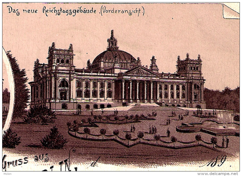 Gelaufen 1899 GRUSS Aus BERLIN * REICHSTAGSGEBAUDE * GERMANIA GIEBELGRUPPE Litho Lithographie Wilh. Schutz 3302 - Tiergarten