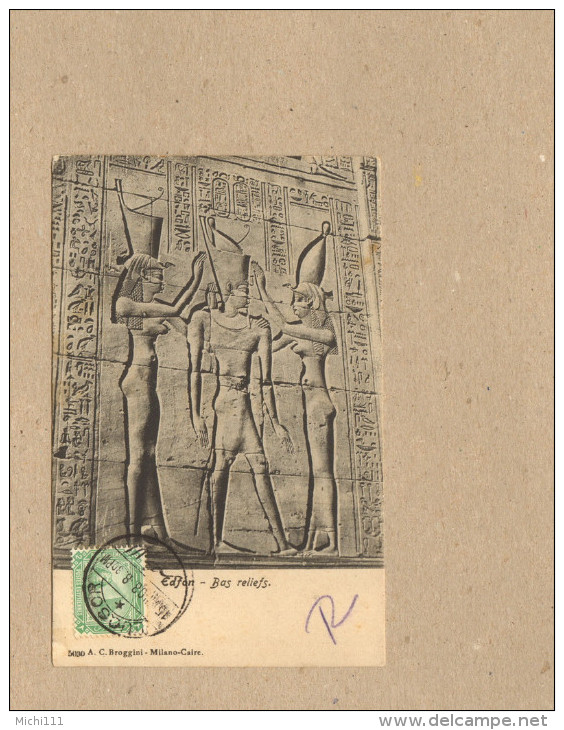 Ägypten Tempel  Edfon Relief Gelaufen 1908, 2 Bilder - Sonstige & Ohne Zuordnung