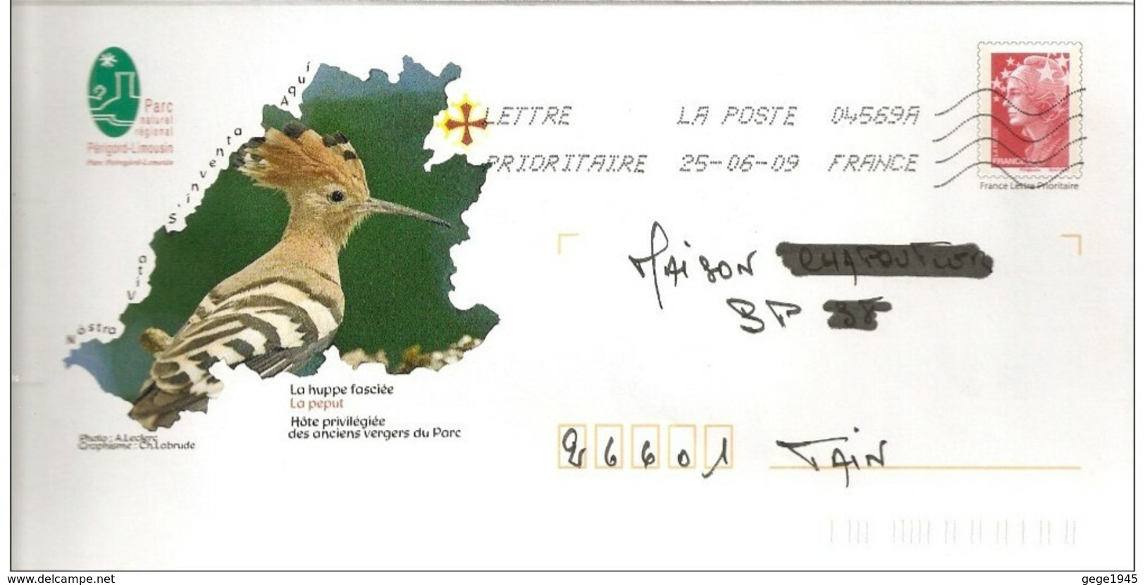 Lettre PAP  De  "  Parc Naturel  Périgord - Limousin  "   Du  22 - 06 - 2009   Sur Facsimilé N° 4230 Ou 4413 - Prêts-à-poster:Overprinting/Beaujard