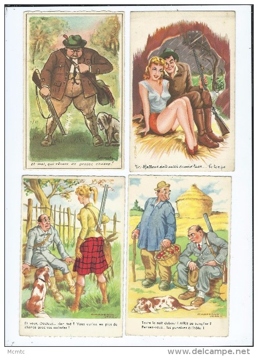 Lot 11 Cartes Humouristiques Sur La Chasse - Caccia