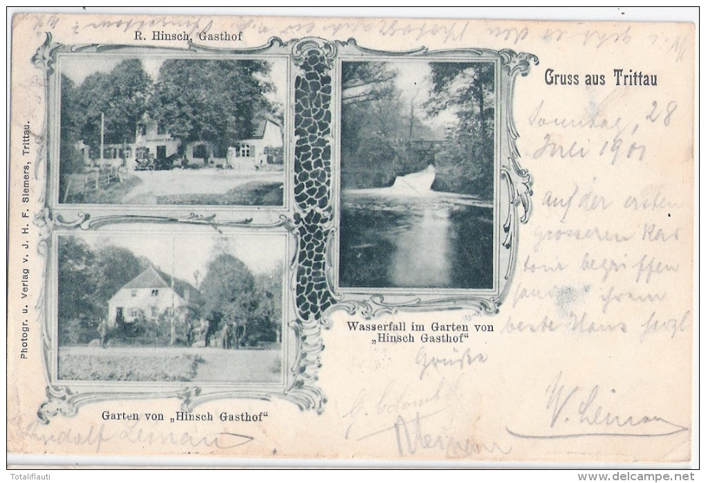 Gruss Aus TRITTAU Jugendstil 28.7.1901 Gasthof R Hinsch Garten Wasserfall - Trittau