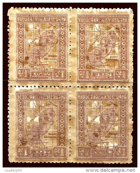 PARAGUAY Sc # 267 Block Of 4 Printed On The Back VF - Paraguay