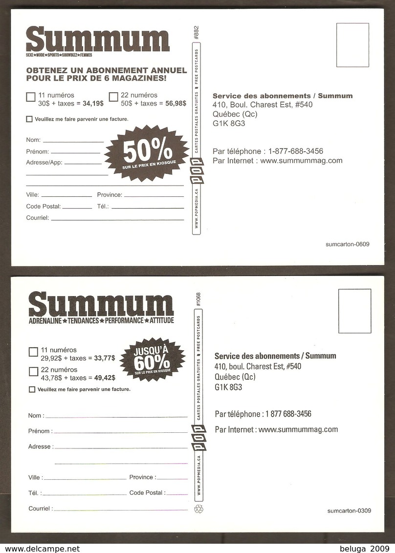 Summum Magazine 2 Publicity Cards - 2 Cartes Publicitaires - Quebec Canada - Pin-Ups