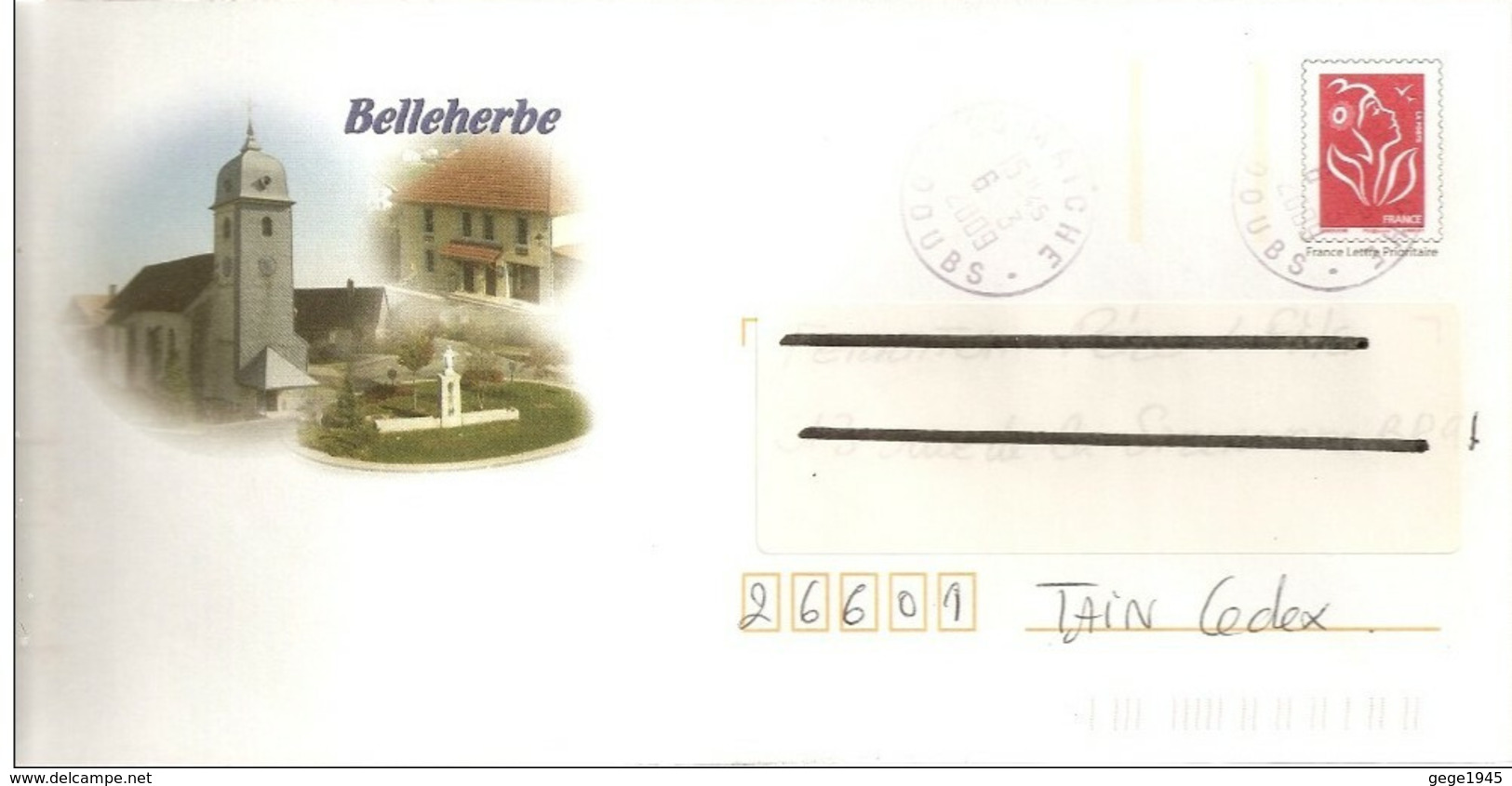 Lettre  PAP  De   "  Belleherbe  "  (  25 )  Du  06 - 03 - 2009   Sur  Facsimilé  N° 3734b - Prêts-à-poster:Overprinting/Lamouche