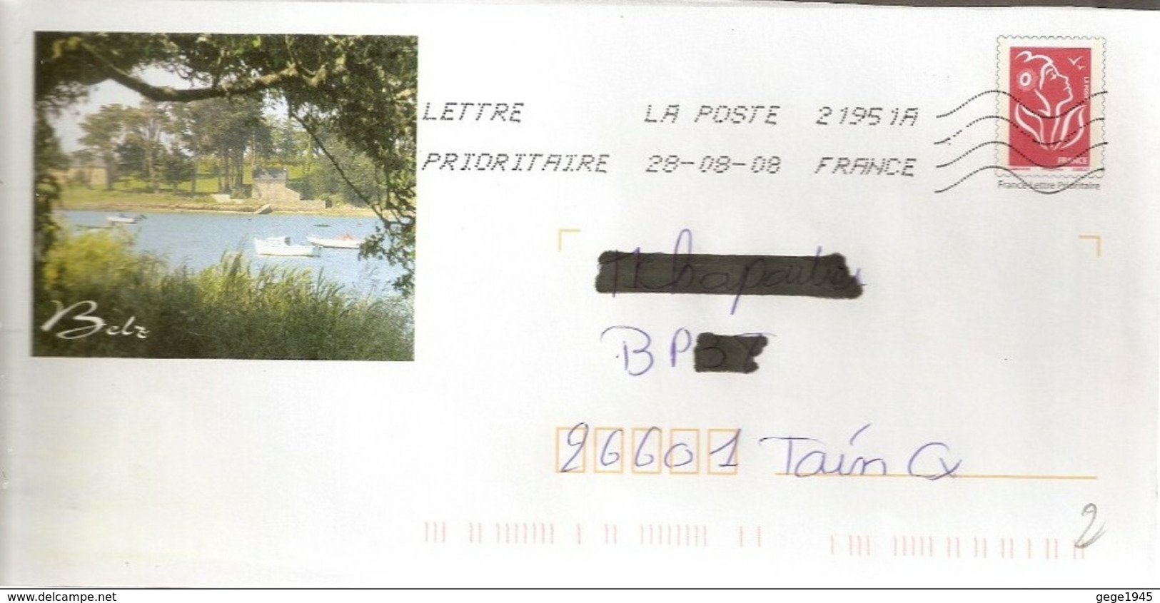 Lettre  PAP  De   "  Belz  " ( 56 )  Du  28 - 08 - 2008    Sur  Facsimilé  N° 3734b - PAP: Aufdrucke/Lamouche