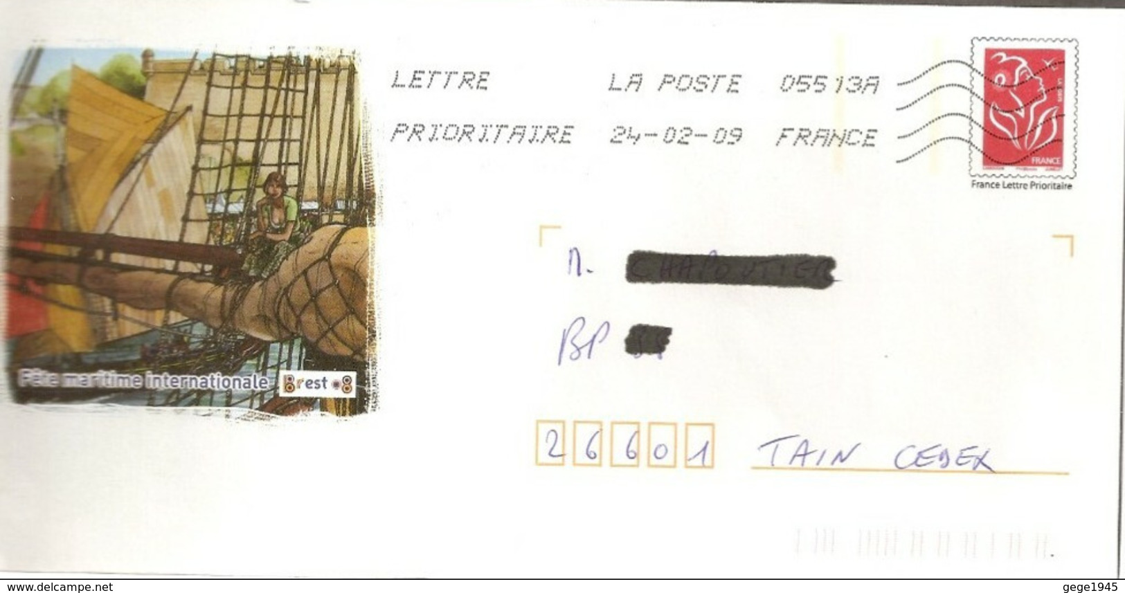 Lettre  PAP  De   "  Brest   " ( 29 )   Fête Maritime -  Du  24 - 02 - 2009   Sur  Facsimilé  N° 3734b - Prêts-à-poster:Overprinting/Lamouche