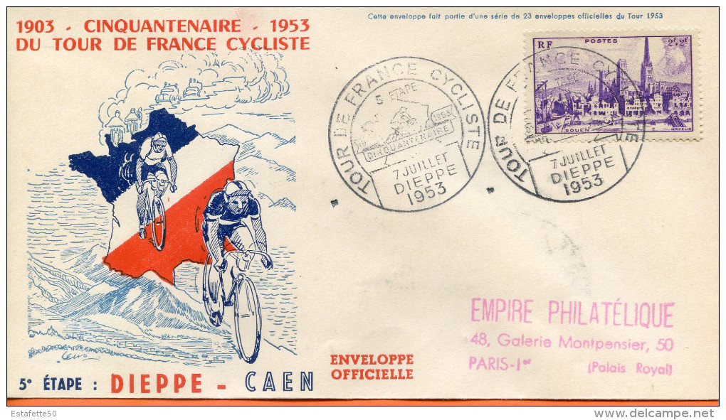 France ;FDC 1953 ; " Tour De France 5ème étape;Dieppe-Caen " - 1950-1959