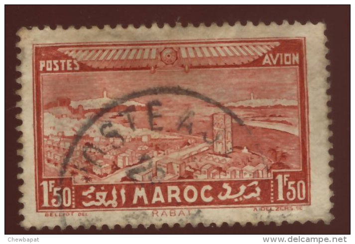 Maroc - Oblitéré - Charnière Y&T 1933 N° 36 Poste Aérienne Rabat 1f50 Rouge-brun - Aéreo