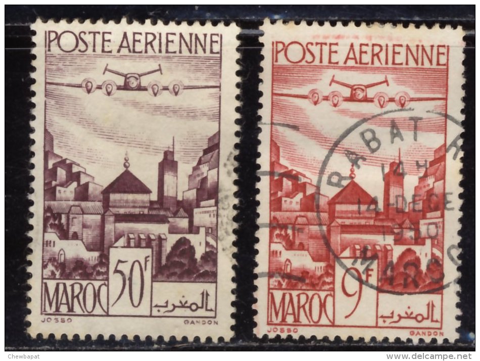 Maroc - Oblitéré - Charnière Y&T 1947 N° 60 Et 62 Poste Aérienne Remparts De Salé Moulay Idris  9f Rouge Et 50f Brun - Aéreo