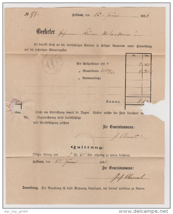 Heimat LU GETTNAU 1882-06-21 Brief Nach Zell - Storia Postale