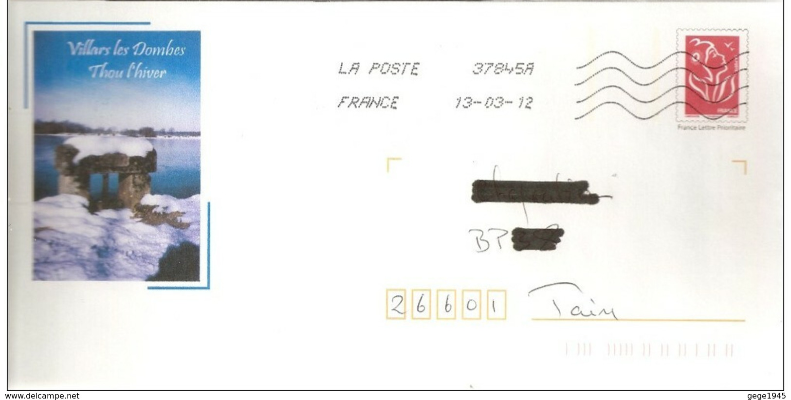 Lettre  PAP  De   "  Villars Les Dombes  - Thou L'hiver  "  ( 01 )   Du  13-03-2012  Sur  Facsimilé  N° 3734b - Prêts-à-poster: Repiquages /Lamouche