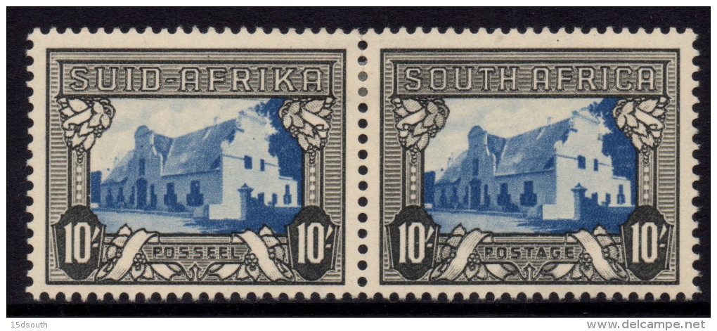 South Africa - 1933-48 Hyphenated Pictorials 10s Pair Blue And Charcoal (*) # SG 64ca - Ungebraucht