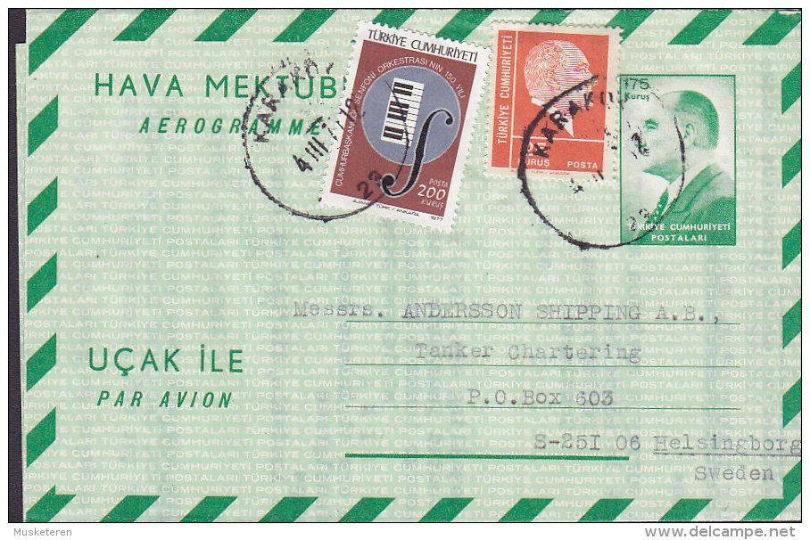 Turkey UCak Ile Par Avion Hava Mektubu Uprated 120 K Aerogramme KARAKÖY 1977 HELSINGBORG Sweden Atatürk - Airmail