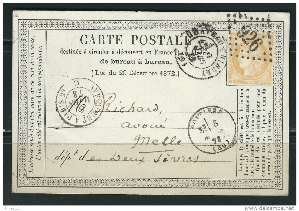 FRANCE 1873 N° 59 Obl. S/CPA GC 926 Chateau Thierry - 1871-1875 Cérès