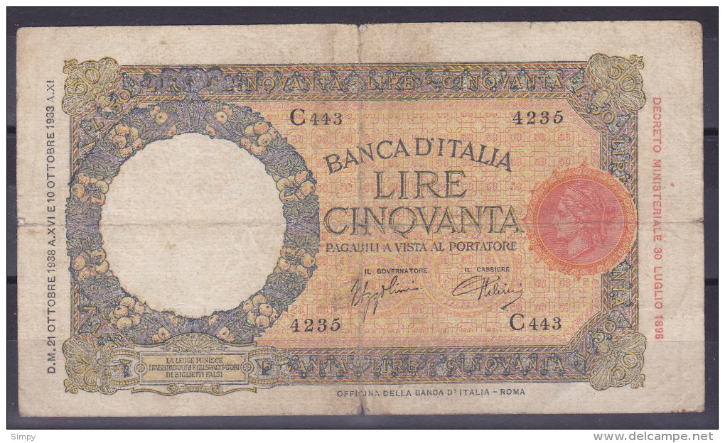 ITALY - 50 Lire  21.10.1938 - 50 Liras