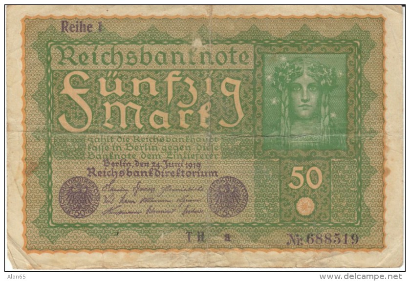 Germany #66, 50 Marks Banknote Money Currency, 24 June 1919 Date - 50 Mark