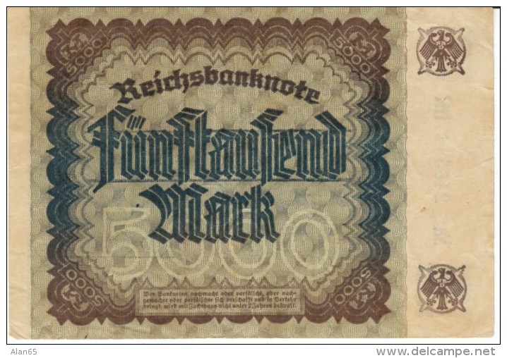 Germany #81a, 5000 Marks Banknote Money Currency, 2 December 1922 Date - 5000 Mark