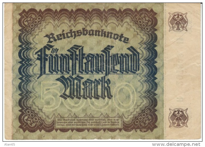 Germany #81a, 5000 Marks Banknote Money Currency, 2 December 1922 Date - 5000 Mark