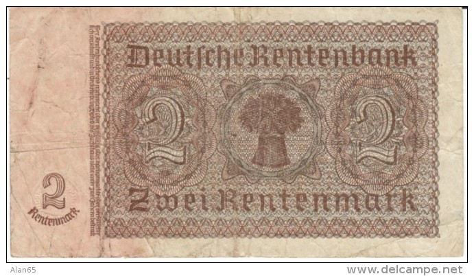 Germany #174b, 2 Rentenmarks Banknote Money Currency, 30 January 1937 Date - Other & Unclassified