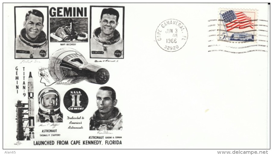 Project Gemini US 2-man Space Program, Gemini Titan-9, Cape Canaveral FL 3 June 1966 Cancel Cover - North  America