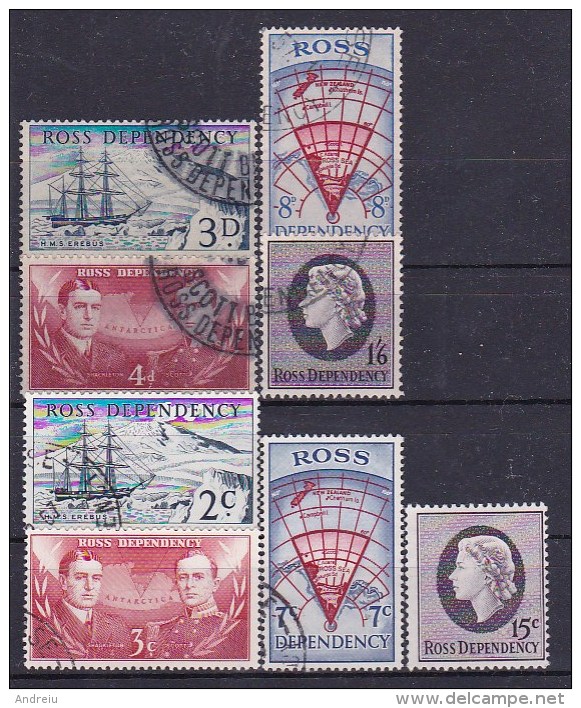 1957,1967 Ross Dependency - 2 Scans Def. 8v.,maps, Ships, Queen, Explorers, Scott,Yv.1/8 No Gum Used - Used Stamps