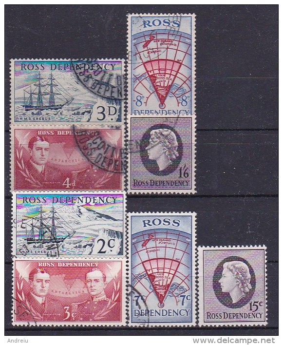 1957,1967 Ross Dependency - 2 Scans Def. 8v.,maps, Ships, Queen, Explorers, Scott,Yv.1/8 No Gum Used - Gebruikt