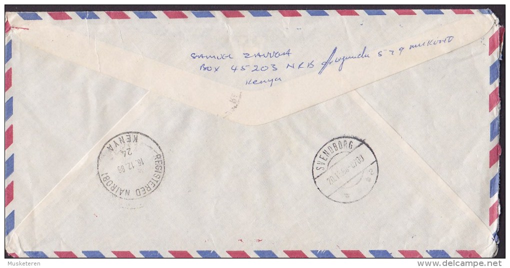 Kenya Air Mail Par Avion Registered EXPRESS Label NAIROBI 1989 Cover Brief Denmark Schmetterling Butterfly Papillon - Kenia (1963-...)