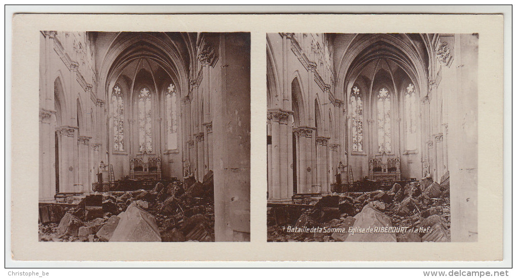 Stereoscope, Guerre 1914 -1918, Bataille De La Somme Eglise De Ribecourt (pk22336) - Photos Stéréoscopiques