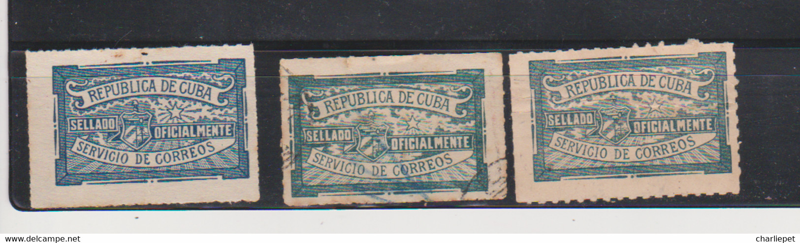 Cuba 3 Different Early  Official Seals In Blue - Franking Labels