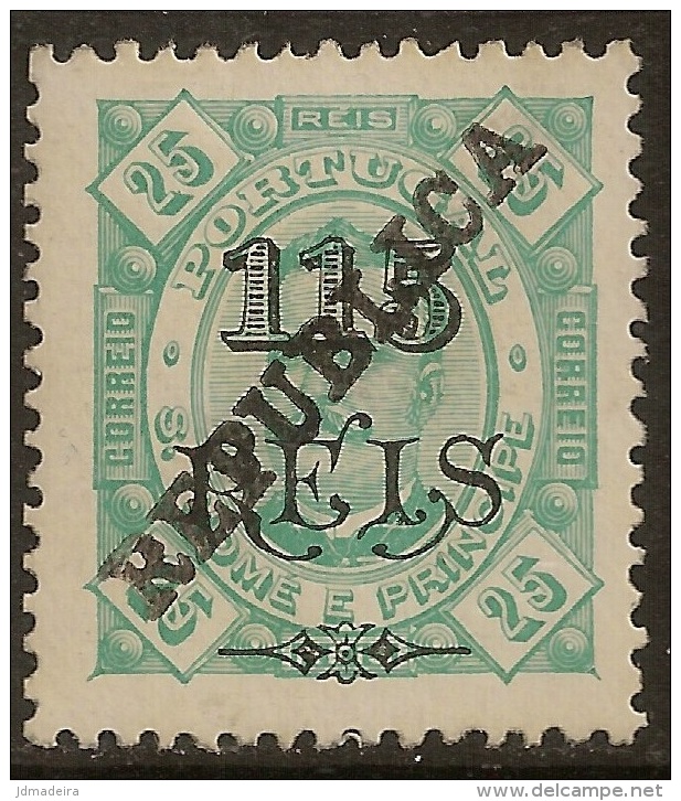 St. Thomas And Prince - 1913 KIng Carlos Overprinted REPUBLICA 115 Réis - St. Thomas & Prince