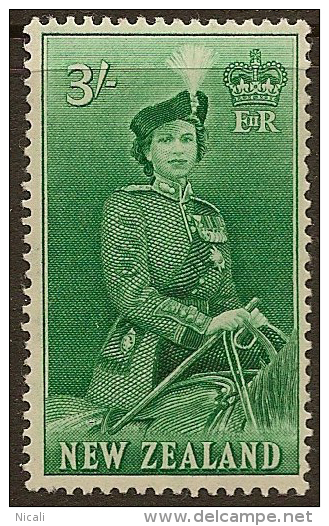 NZ 1953 3/- Green QEII SG 734 UNHM #NP51 - Unused Stamps
