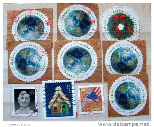 USA 2013 - 2014 Round Stamps Christmas Earth Globe Lincoln Flag - Usados