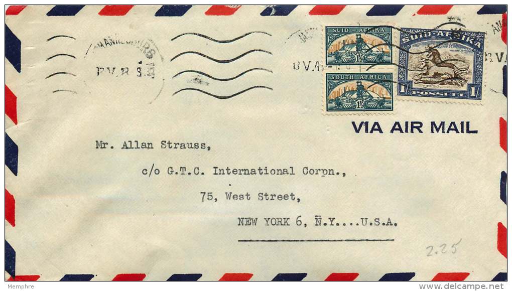 1948  Air Mail Letter To USA =  Bilingual Pair SG 124 Rouletted Between,  120 Afrikaans Single - Lettres & Documents