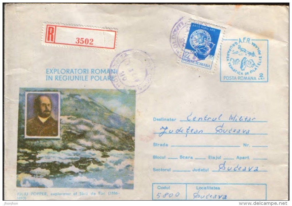 Romania - Postal Stationery Covers 1984 Used - Romanian Explorers In Polar Regions - Iuliu Popper , In, Country Fire - Explorateurs & Célébrités Polaires