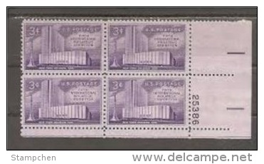 Plate Block -1956 USA 5th International Philatelic Exhibition Stamp Sc#1076 FIPEX New York Coliseum Columbus Monument - Numéros De Planches